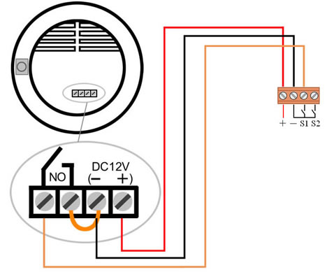 由科力屋系统供电的燃气/烟气传感器接线示意